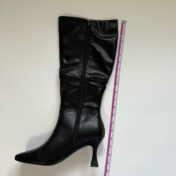 New Coutgo black knee high faux leather boots square toe kitten heel size 8.5 - Picture 6 of 13